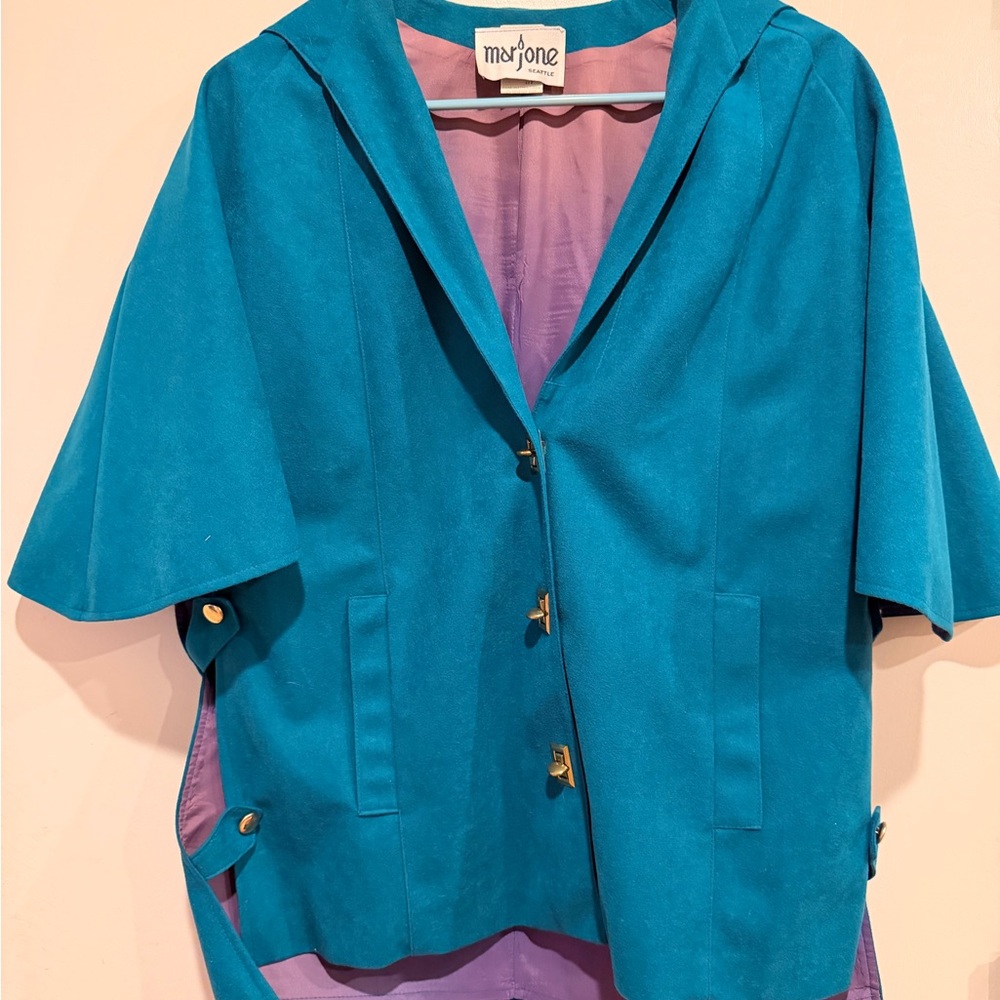 Vintage 1980s Marjone Seattle Teal Jacket w/ Purple Lining